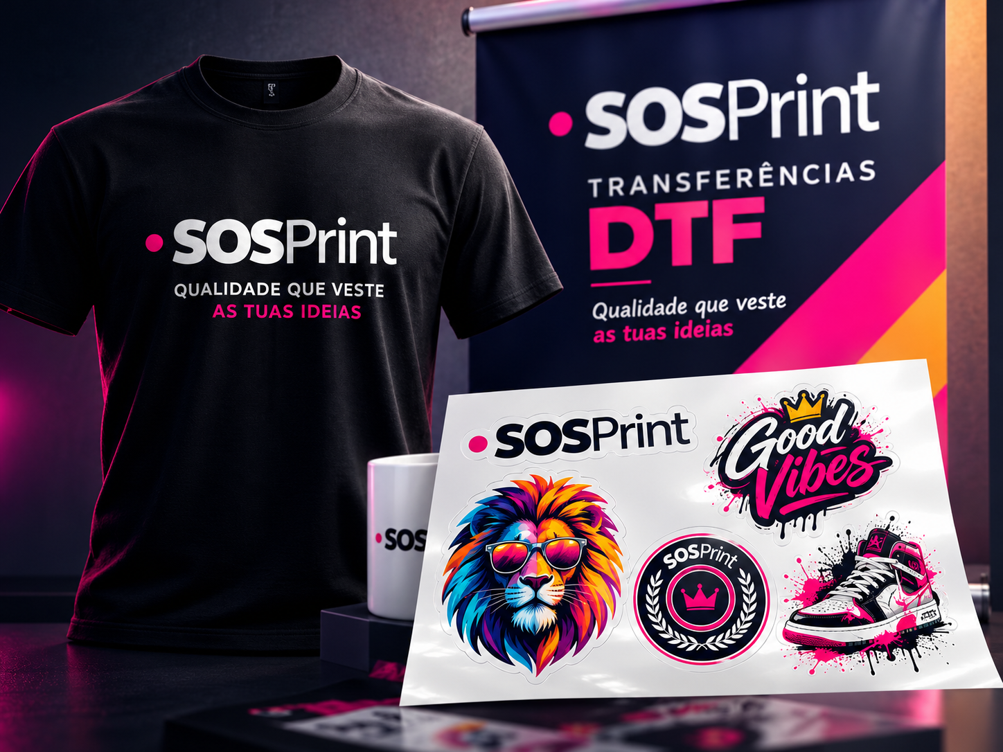 Transferências DTF SOS Print em t-shirt e película